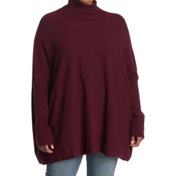 Joseph A Easy Boxy Fit Solid Print Turtleneck Ribbed Knit Poncho Tunic NWT - Picture 4 of 11